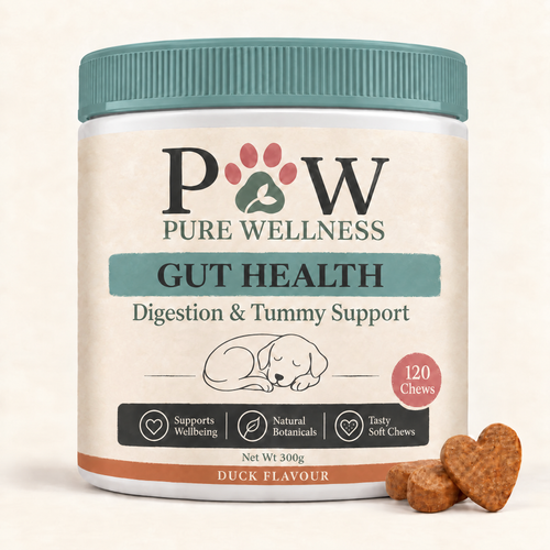 Paw Pure Wellness Gut Health chews for dogs, Duck flavour jar